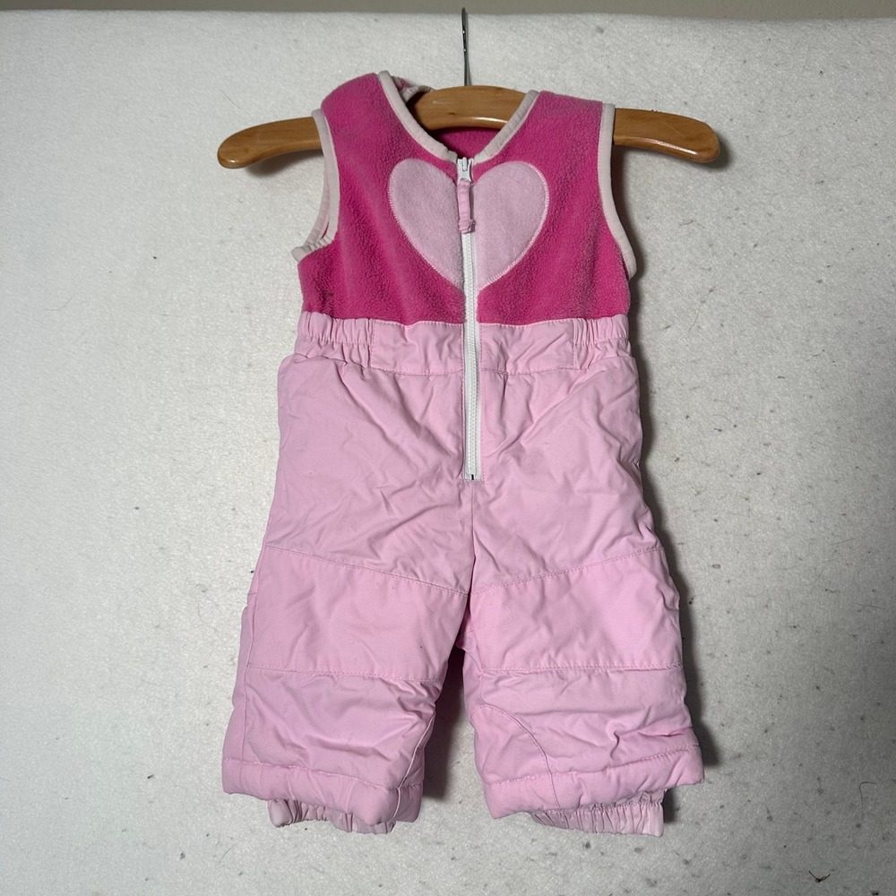 Columbia Infant Girls Pink Fleece Heart Snow Bibs Insulated Overalls 6 Months